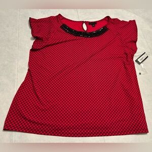 Worthington Scarlet and Ebony Patterned Blouse